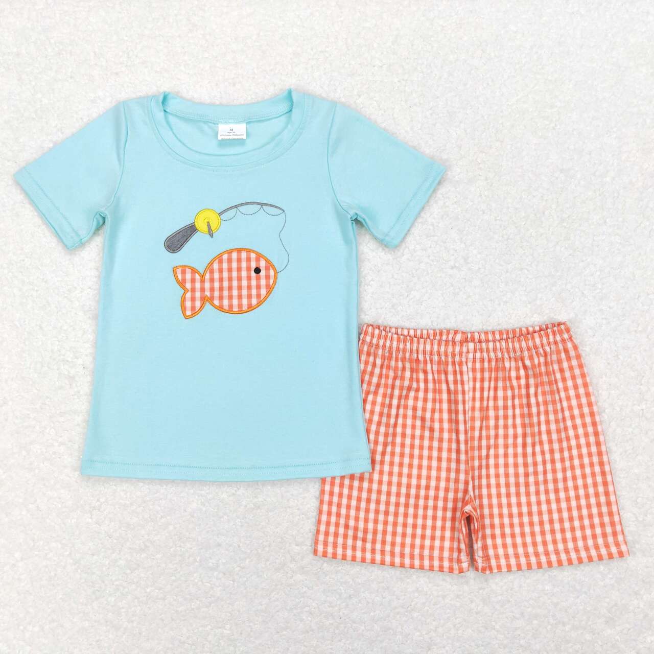 baby boy outdoor fishing orange gingham outfit – aierwhoesalekidsclothes