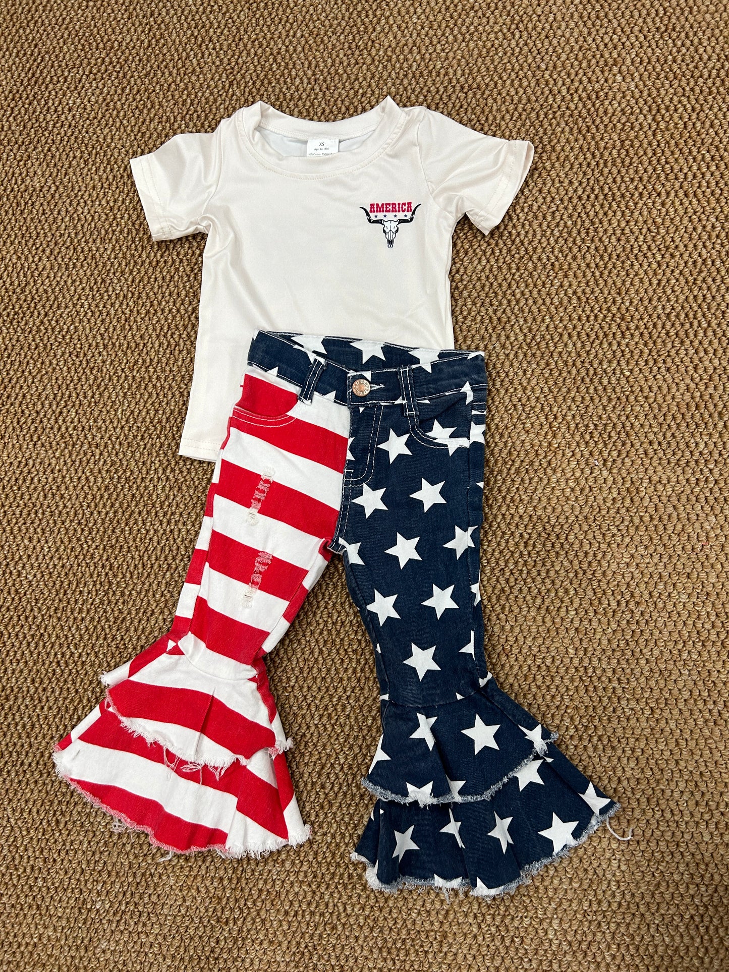 America cow shirt star stripes July 4th jeans bell bottoms