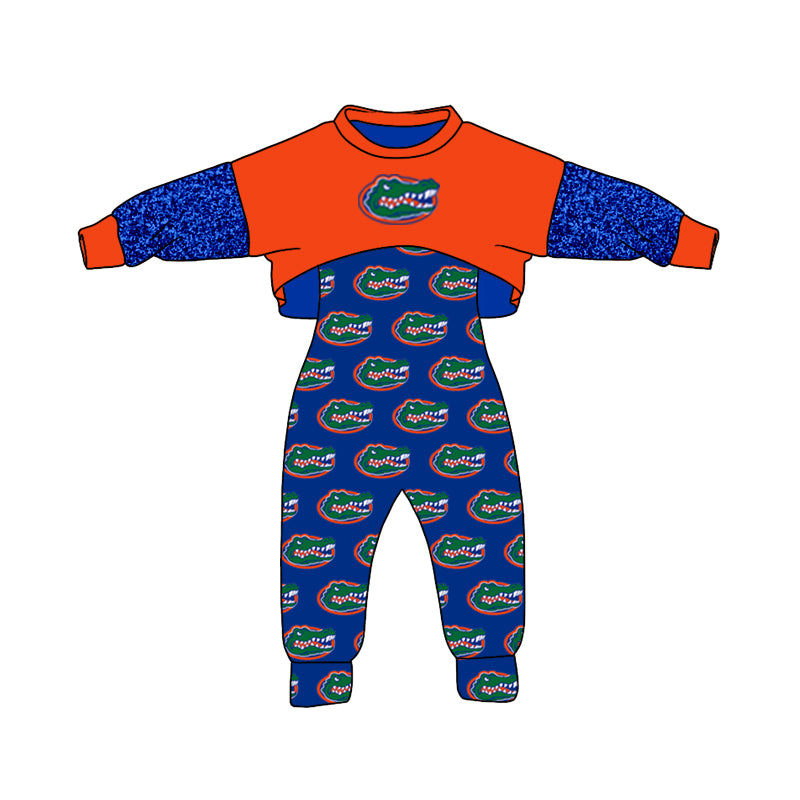 Girls game day crocodile team top suspender clothes set