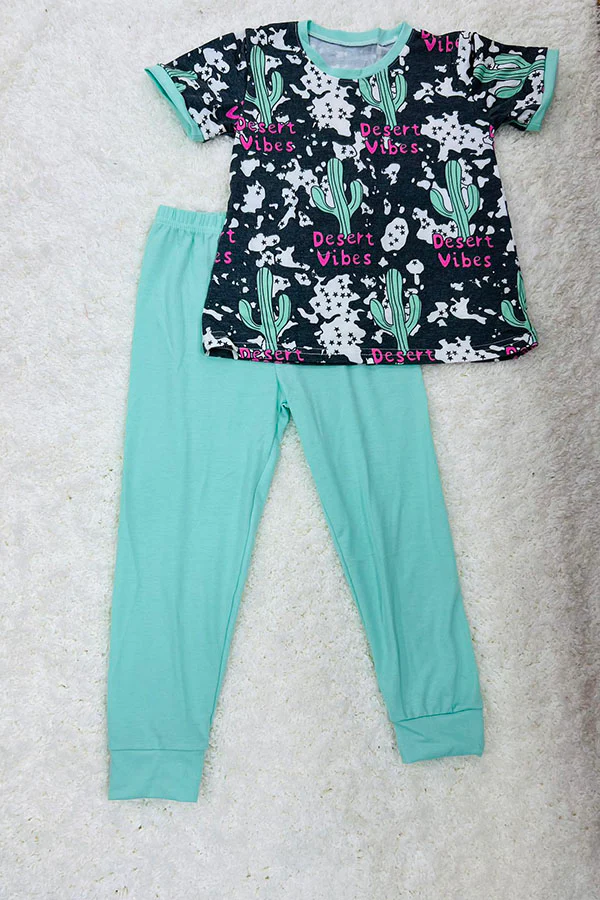 western cowgirl short sleeve cactus pajama set wholesale baby clothes
