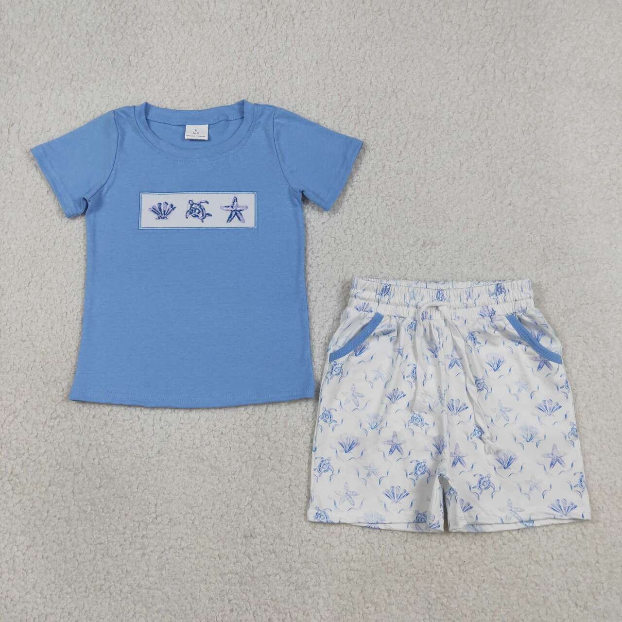 Embroidery Turtle star top matching shorts boy summer outfit