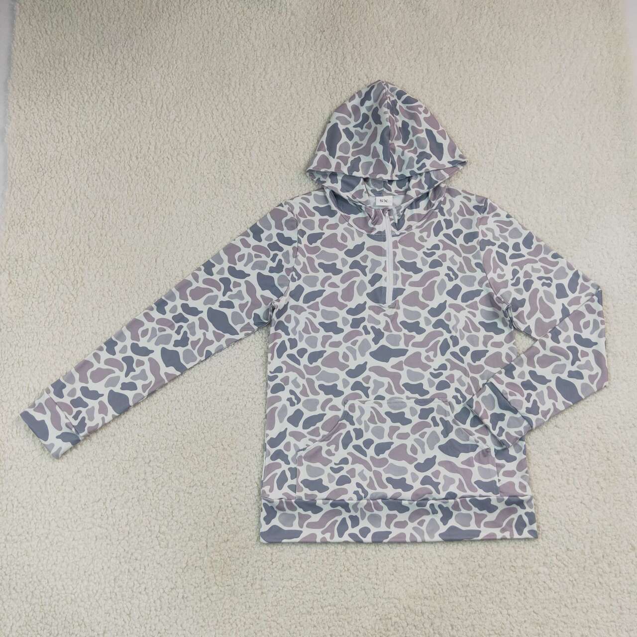 Adult women grey camo long sleeve hoodie top