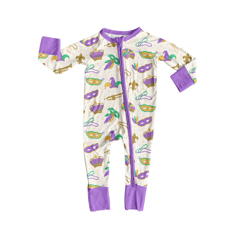 Toddle baby Mardi Gras design long sleeve romper wholesale factory price
