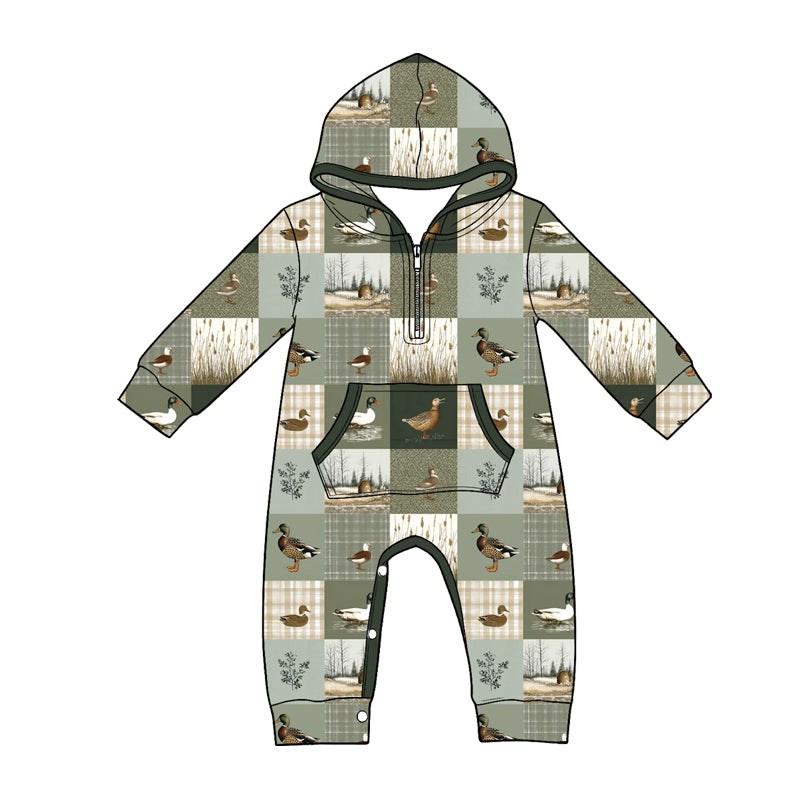 Mallard duck toddle baby boy long sleeve hoodie romper