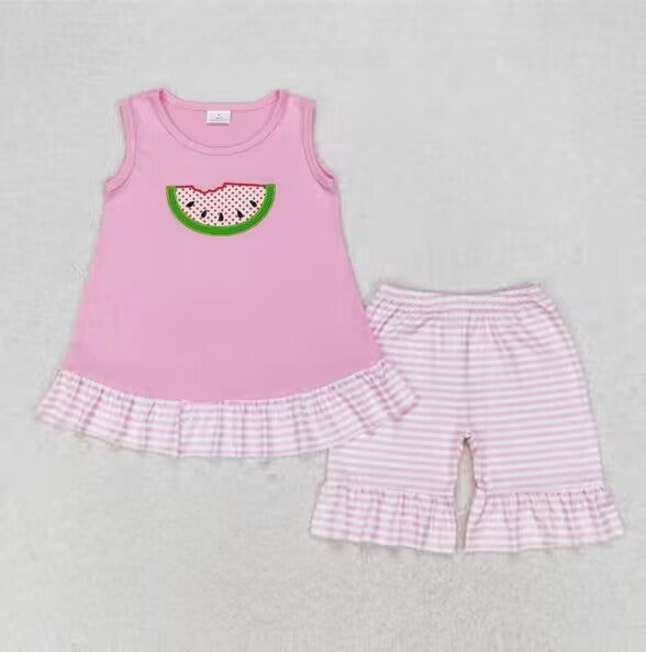 baby girl pink embroidery watermelon summer clothes