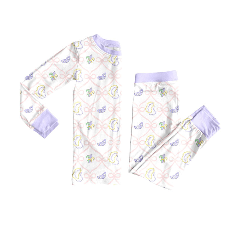 Mardi gras design kids pajama set wholesal factory price