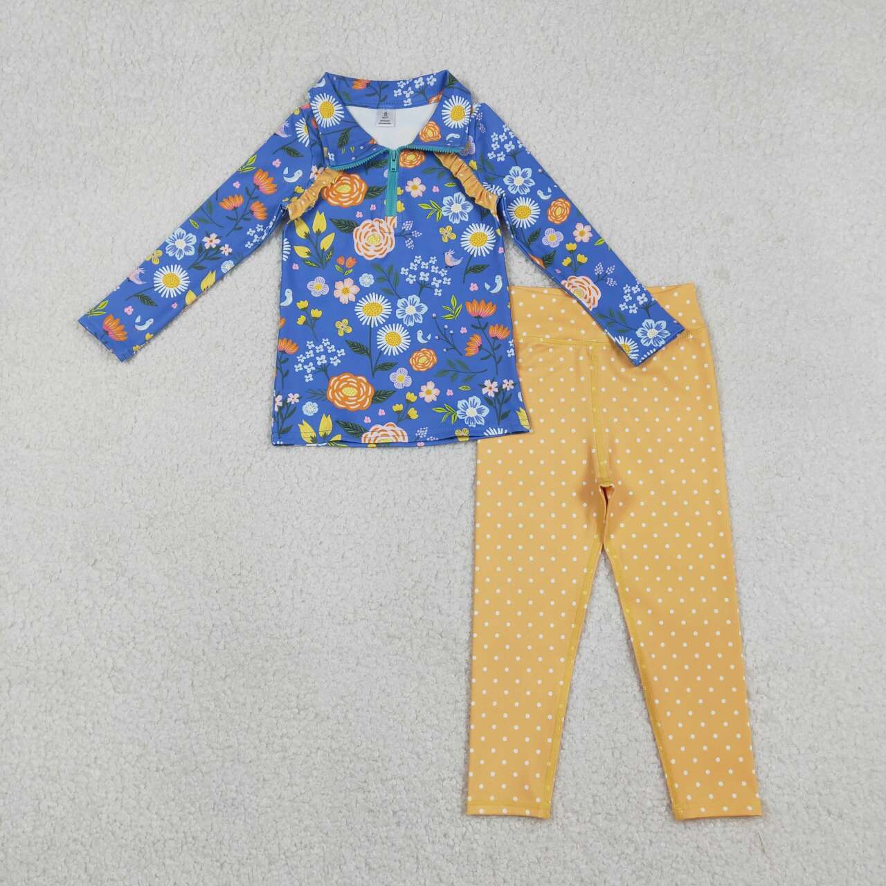 Floral pullover matching polka dots leggings kids matching yoga outfit