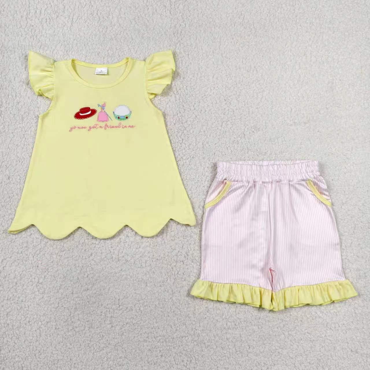 Embroidery Dinosaur top matching shorts boy summer outfit