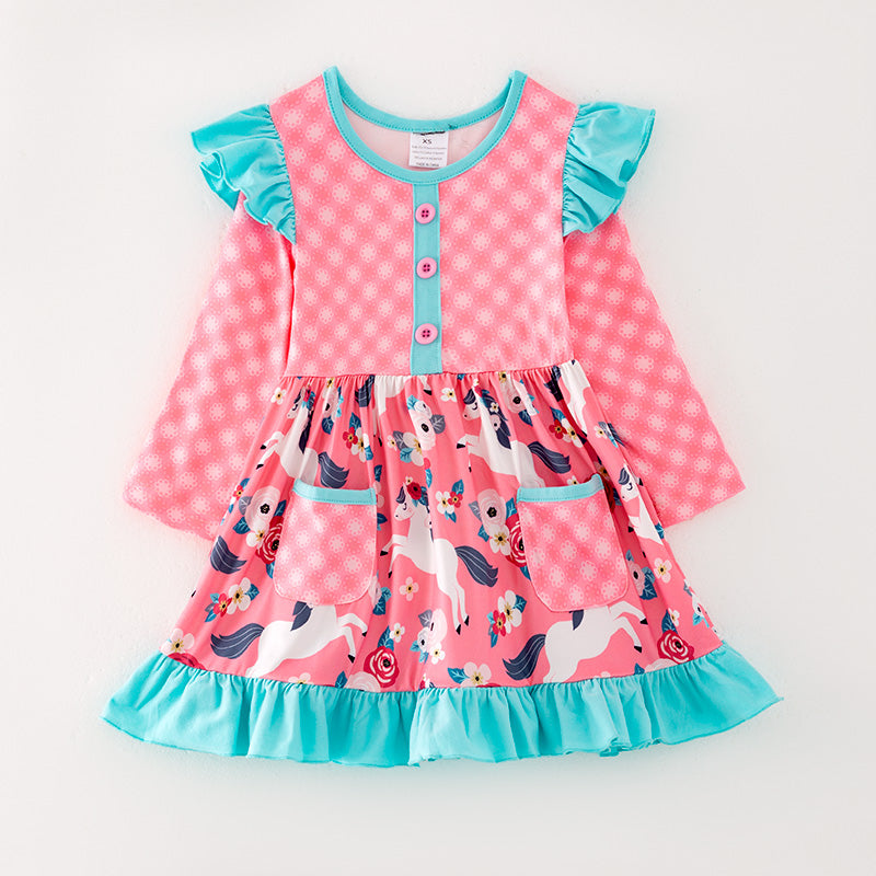 wholesale baby girls floral horse long sleeve fall dress