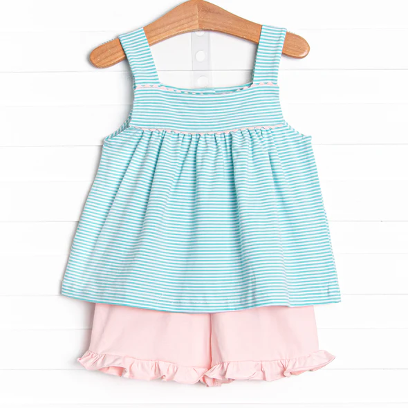 blue stripes pink short girls summer boutique clothes