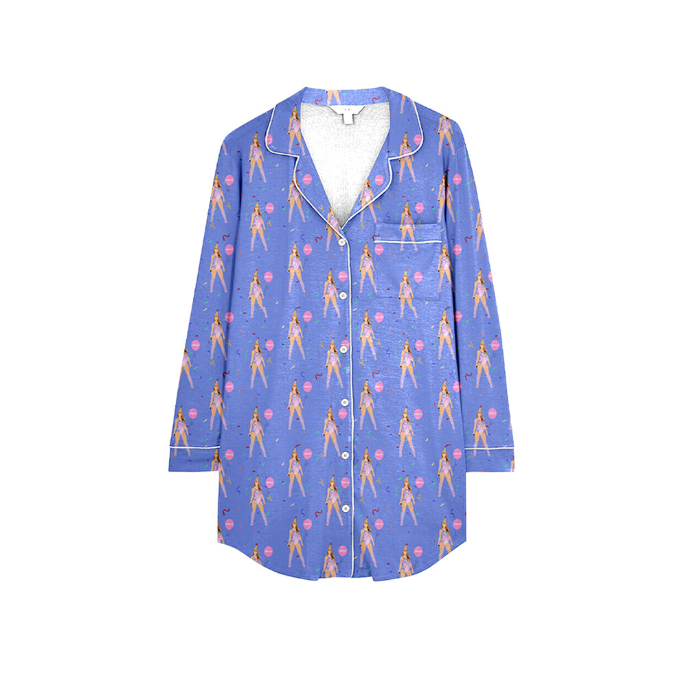 Adult women country music singer button t-shirt dress night gown