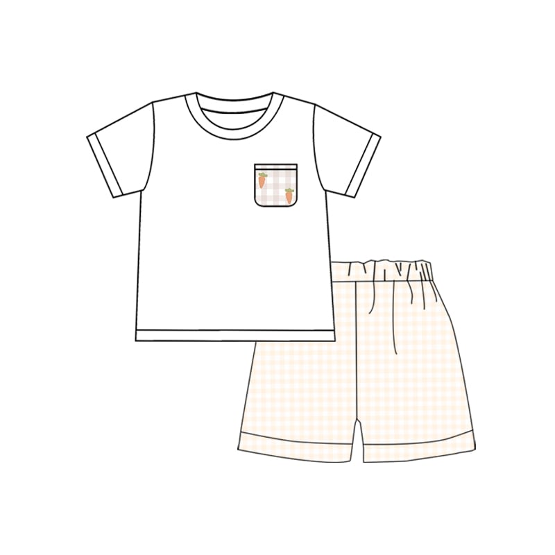 Easter carrot pocket top yellow plaid shorts baby boy clothes