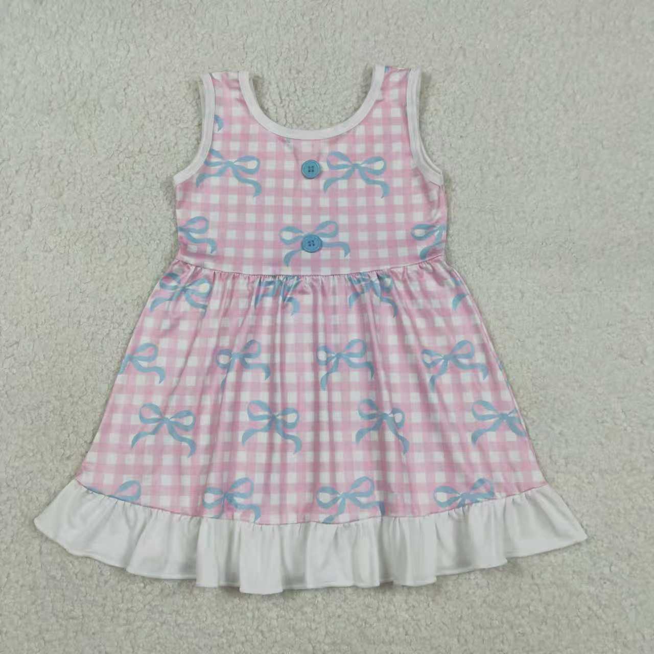Blue bow design girls summer dress