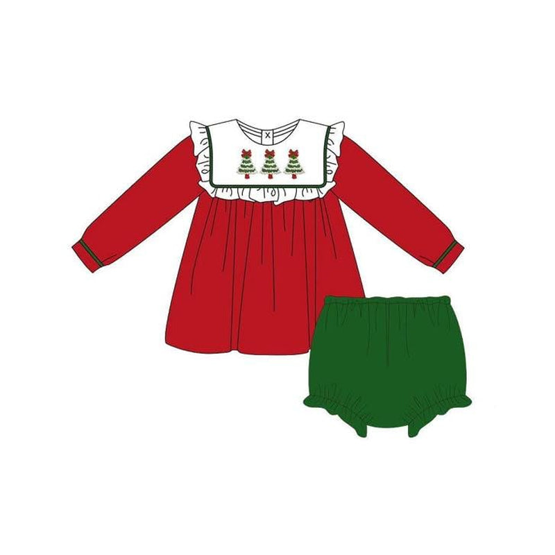Toddle girls Christmas tree design long sleeve bummies set