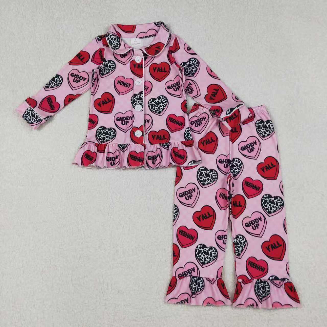 Valentines day heart print kids long sleeve pajama set