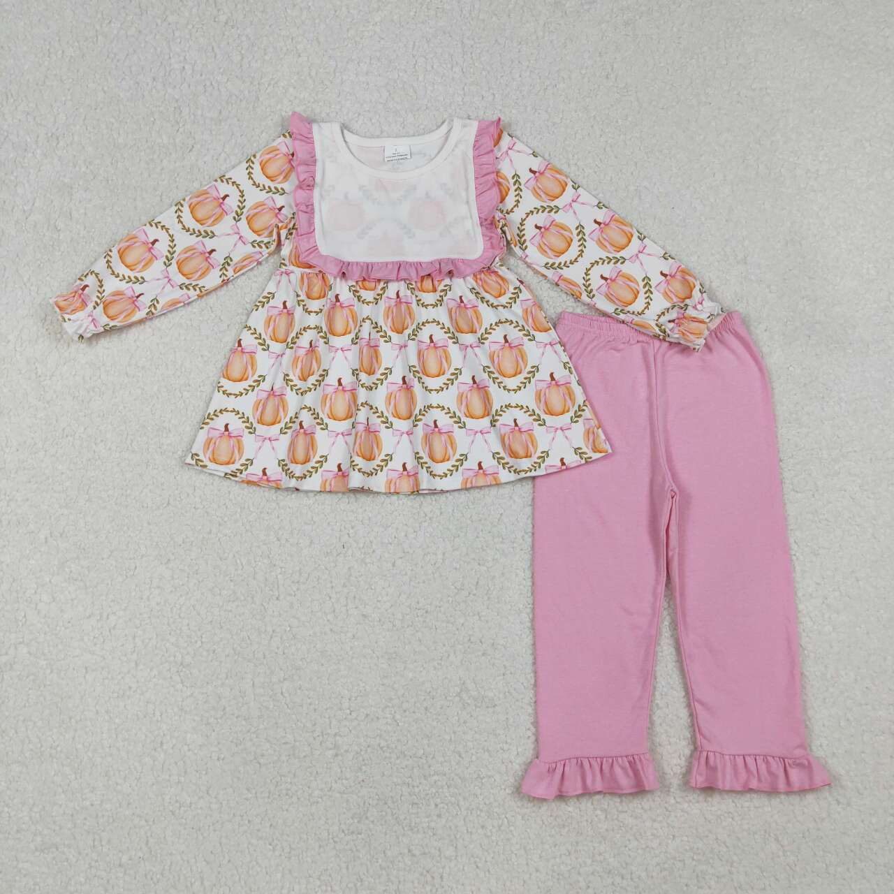 Girls fall pumpkin shirt pink leggings fall outfit