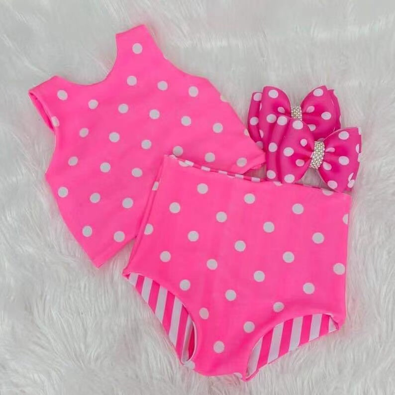 wholesale girls pink dots bathing suit