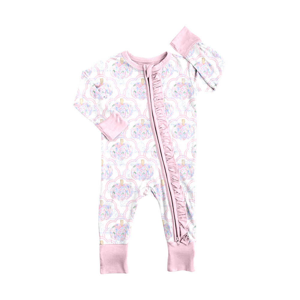 toddle baby girls floral pumpkin long sleeve zip romper