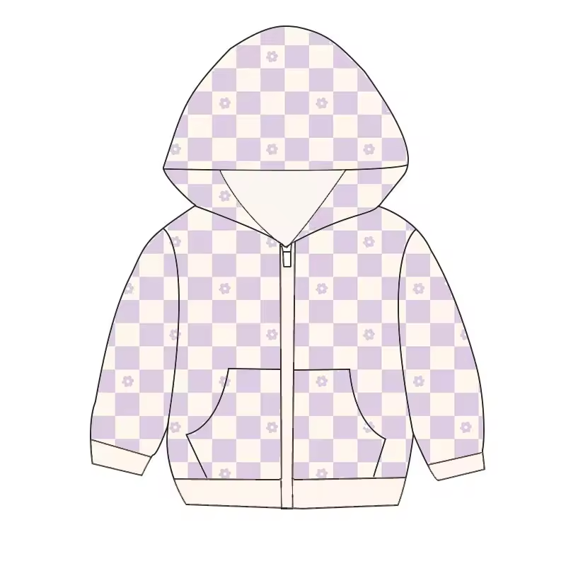 infant baby girls lavender checkered long sleeve hoodie jacket coat