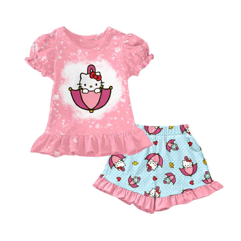 baby girls short sleeve cartoon cat design outfit