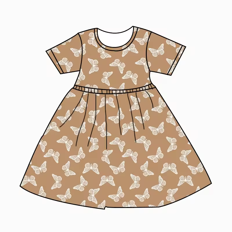 Baby girl butterfly print boutique wholesale dress
