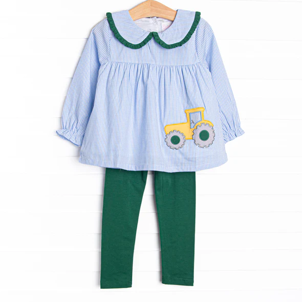 Toddle kids girl farm tractor shirt matching pants spring fall design outfit