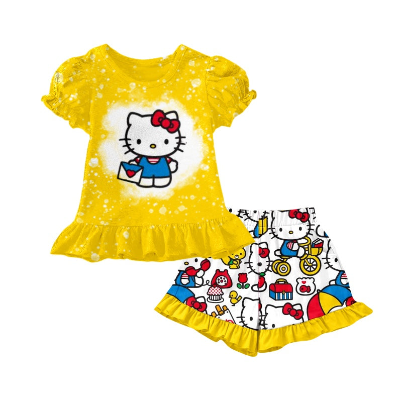 baby girls short sleeve cartoon cat design outfit