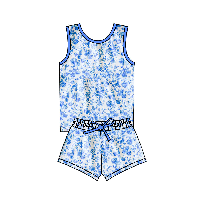 baby girls wholesale blue floral clothing set