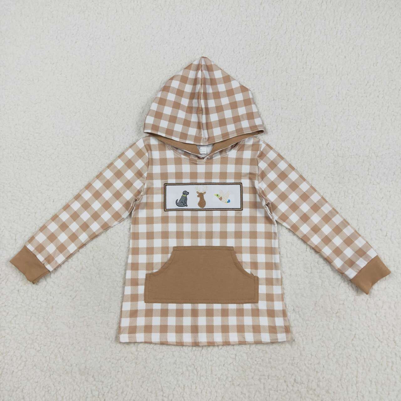Baby boy long sleeve embroidery dog deer fishing hoodie top