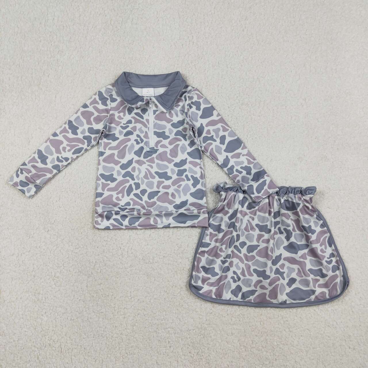 Light grey camo pullover top matching skirts girls yoga outfit