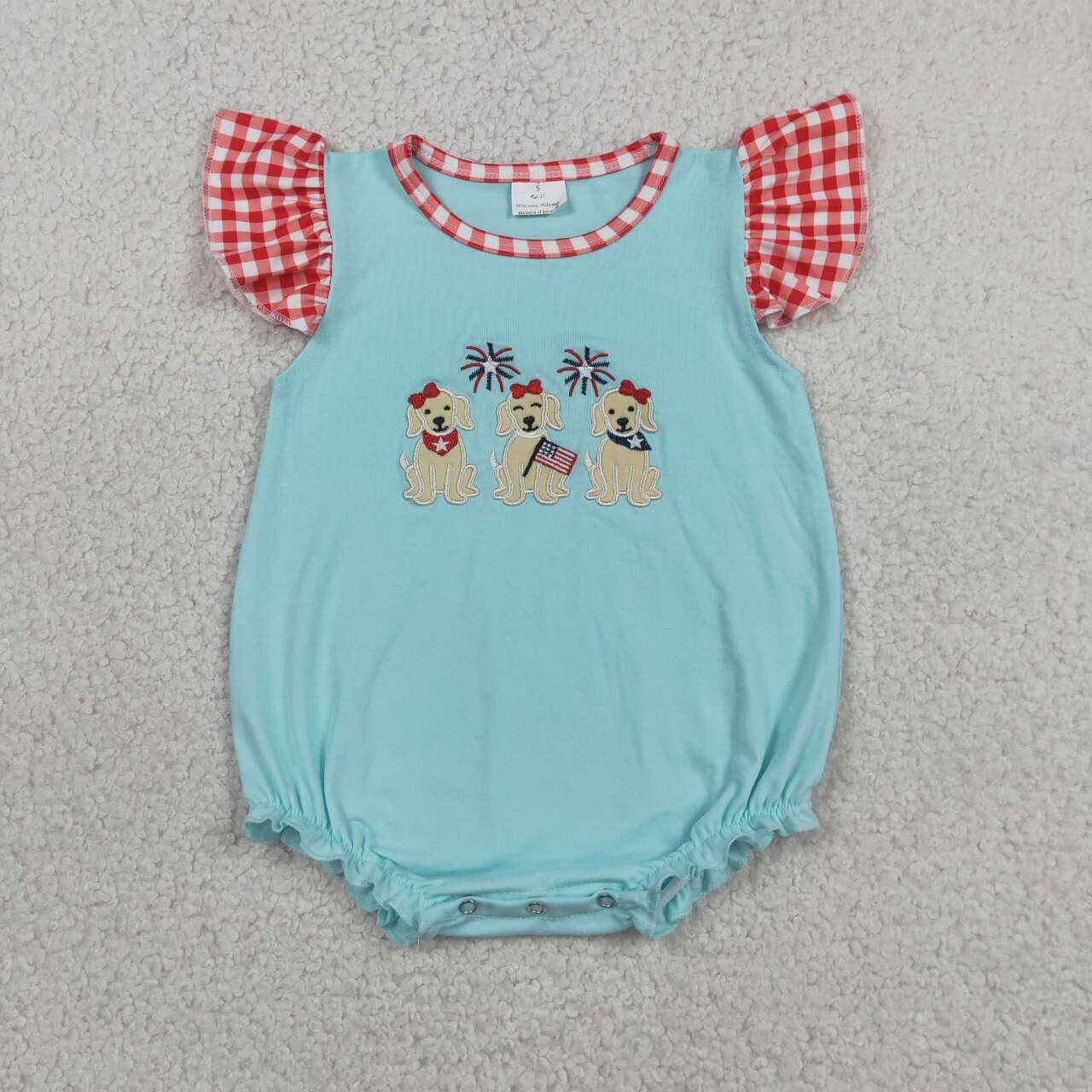 America dog embroidery flag girls summer boutique romper
