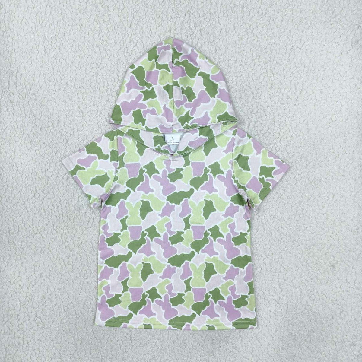 Easter bunny camo print boys short sleeve hoodie top