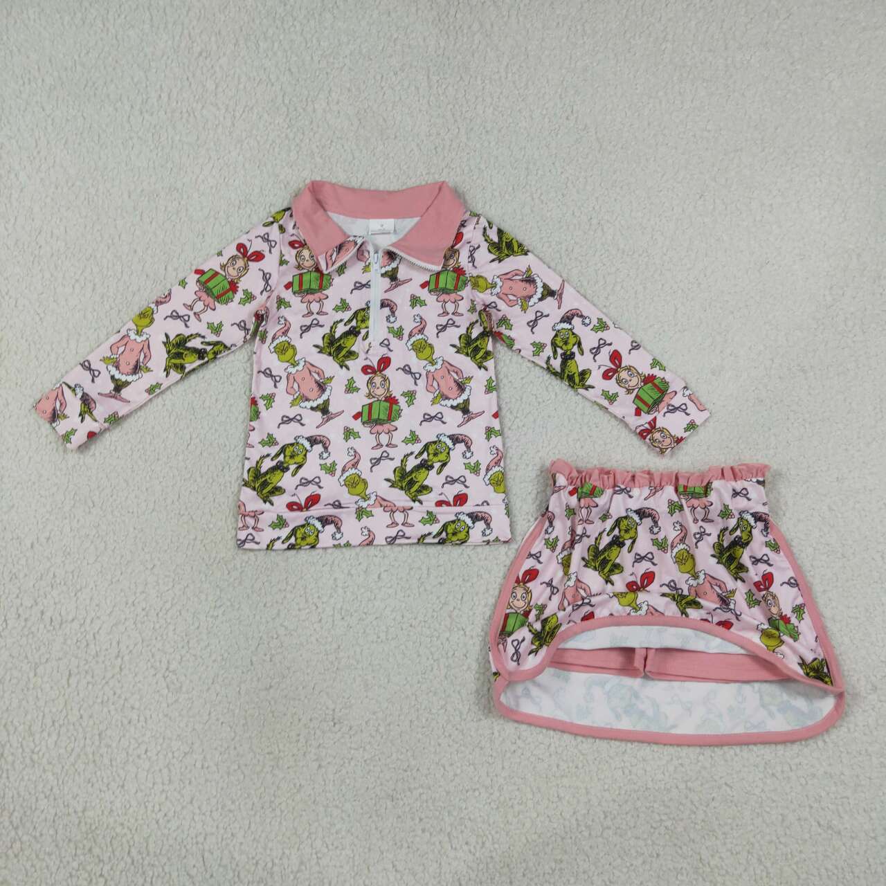 Christmas greenface pullover matching skort girls long sleeve outfit