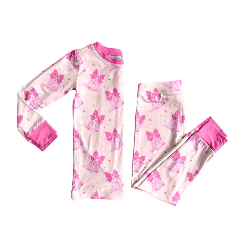 Valentines day western boots kids long sleeve pajama set wholesal factory price