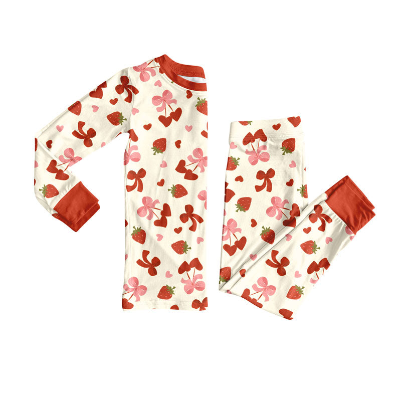 Valentines heart kids long sleeve pajama set wholesal factory price