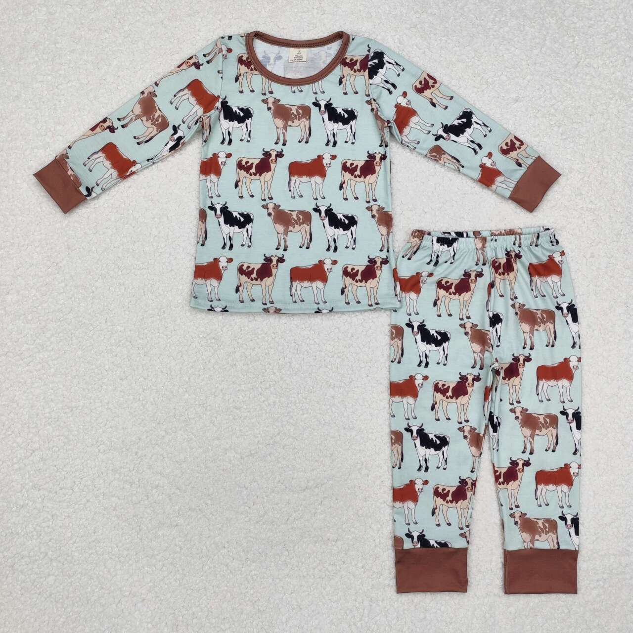 baby boy farm cow long sleeve matching fall winter bamboo pajama set