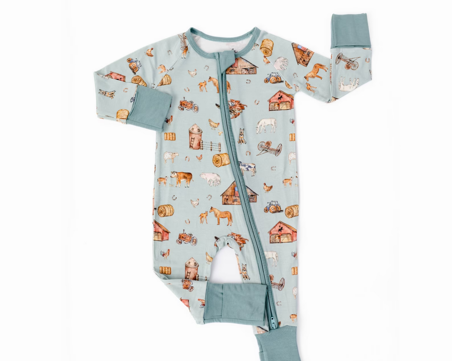 toddle baby long sleeve farm animal zip romper