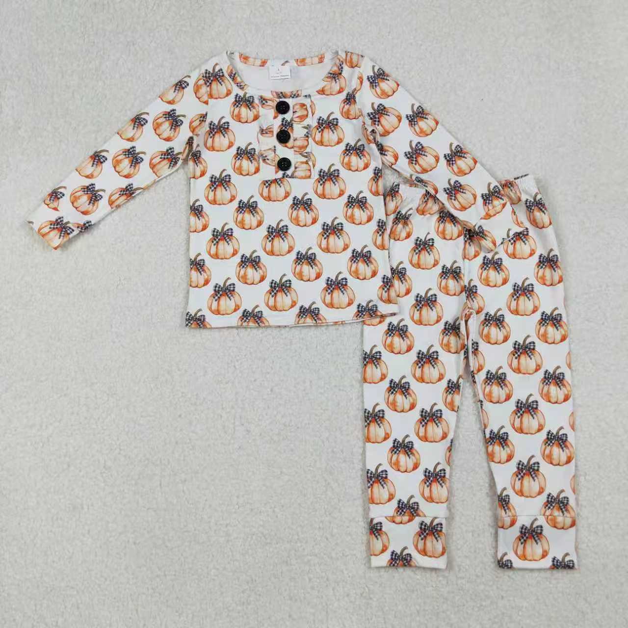 Fall pumpkin shirt black plaid pants kids long sleeve matching set