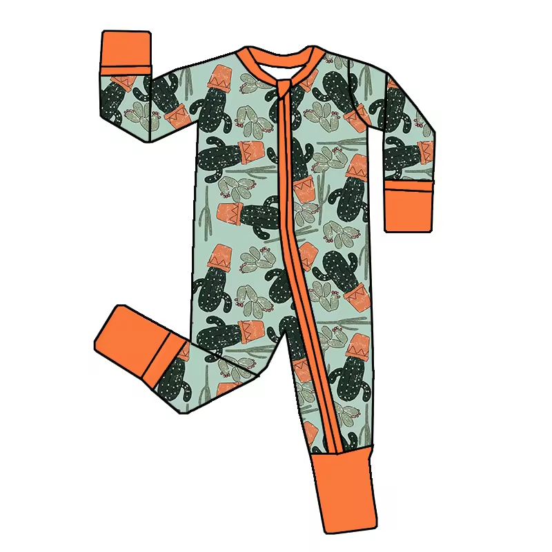 western cactus long sleeve zip romper