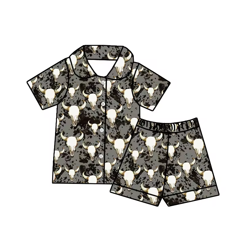 baby boy western cow wholesale short sleeve pajama set
