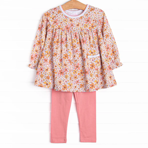 Toddle kids girl floral shirt matching pants spring fall design outfit