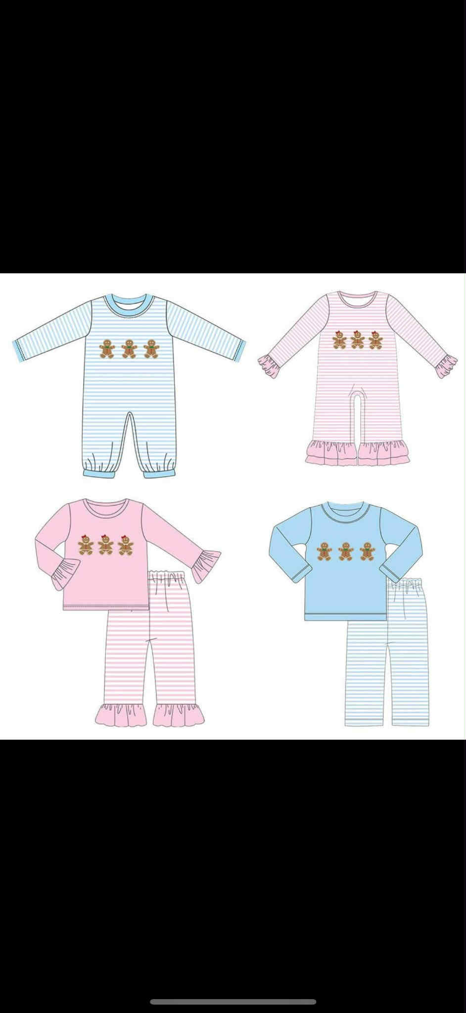 Christmas gingerbread design kids baby long sleeve matching clothes whoesale price custom design