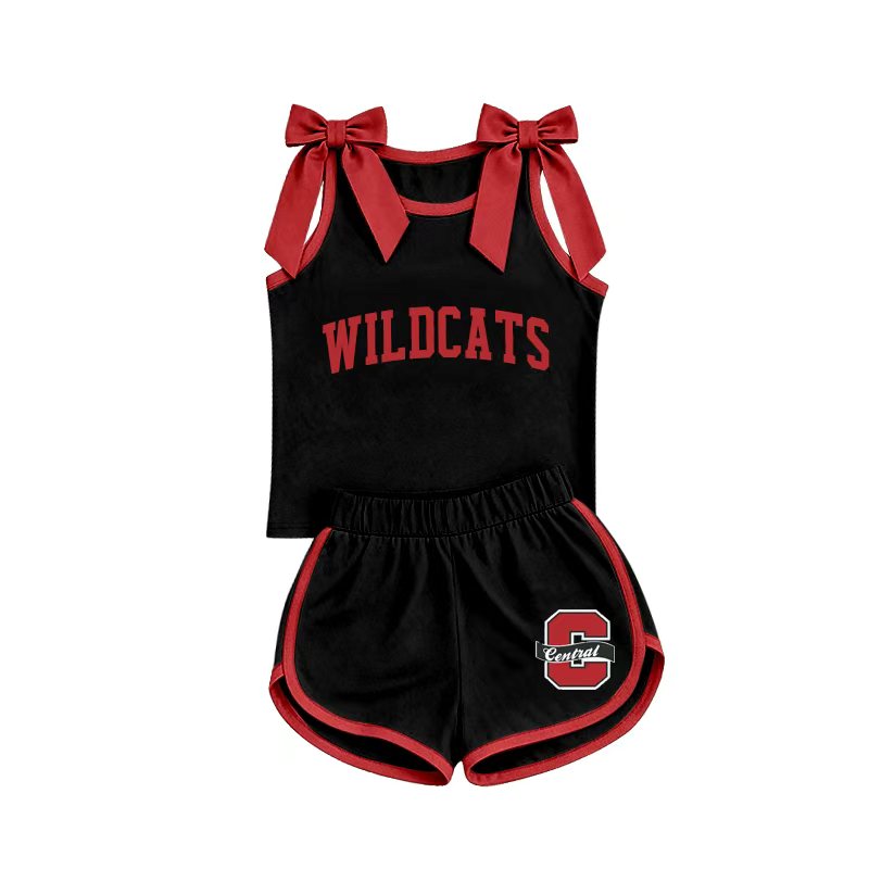 Custom team bow top matching shorts girls summer outfit