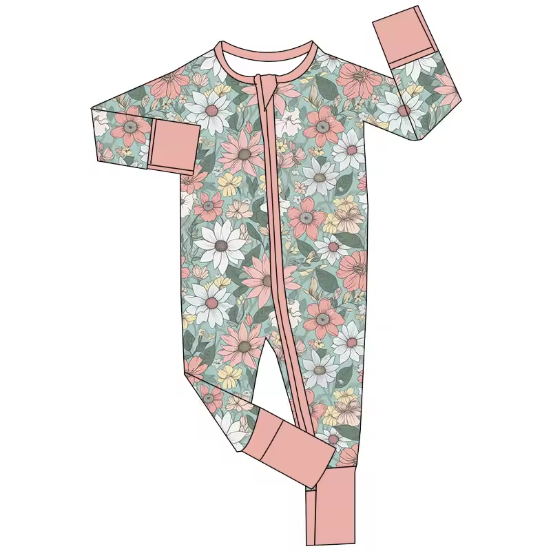 flower girls long sleeve zip romper