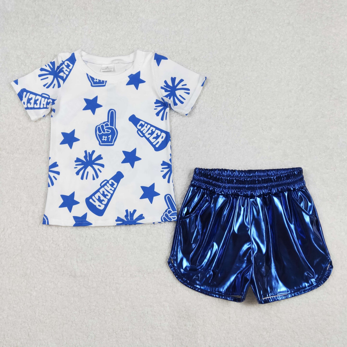 Baby girls cheer shirt matching leather shorts outfit