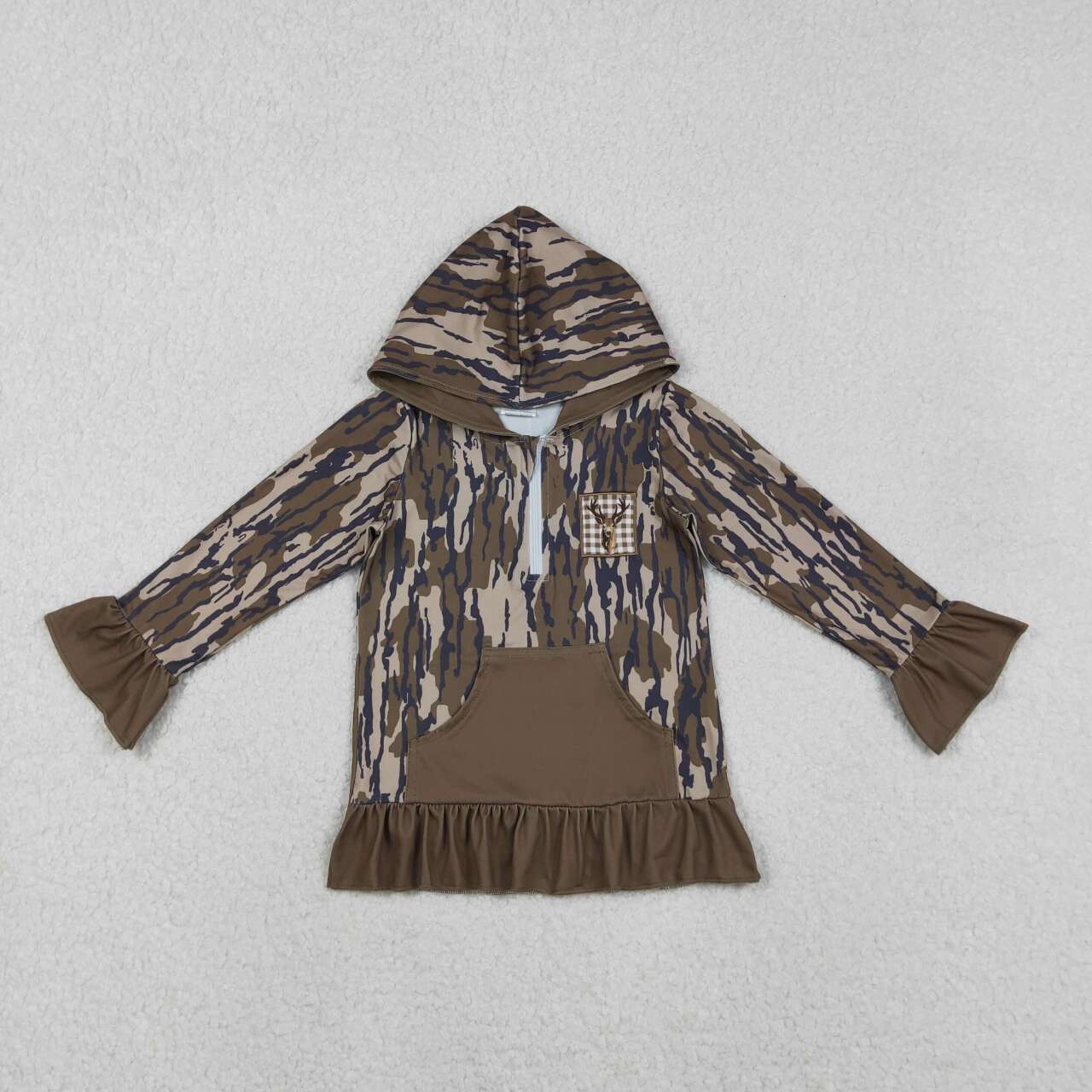 Baby girl embroidery reindeer design long sleeve hoodie top