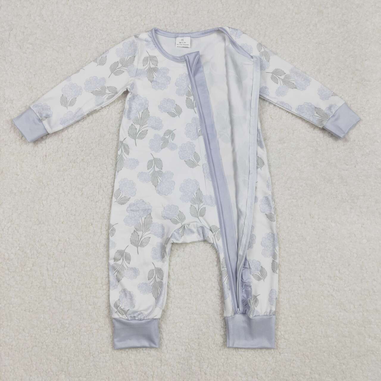 Lavender flower baby girls long sleeve zip romper