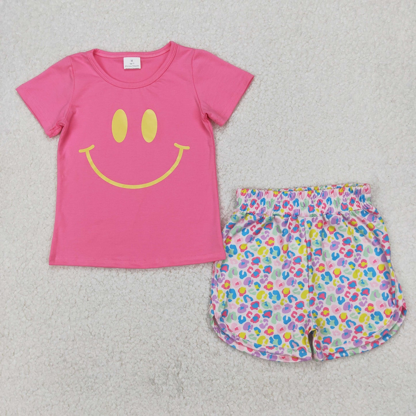 USA SHOP Smile face shirt leopard shorts baby girl summer outfit