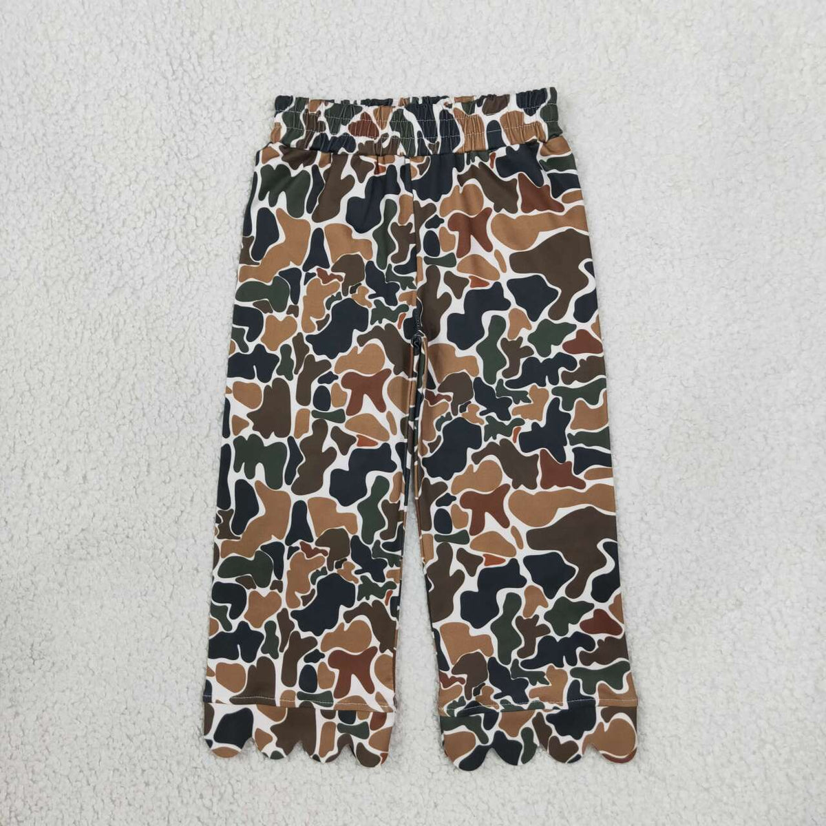 Brown Camo design kids milk silk scallop pants