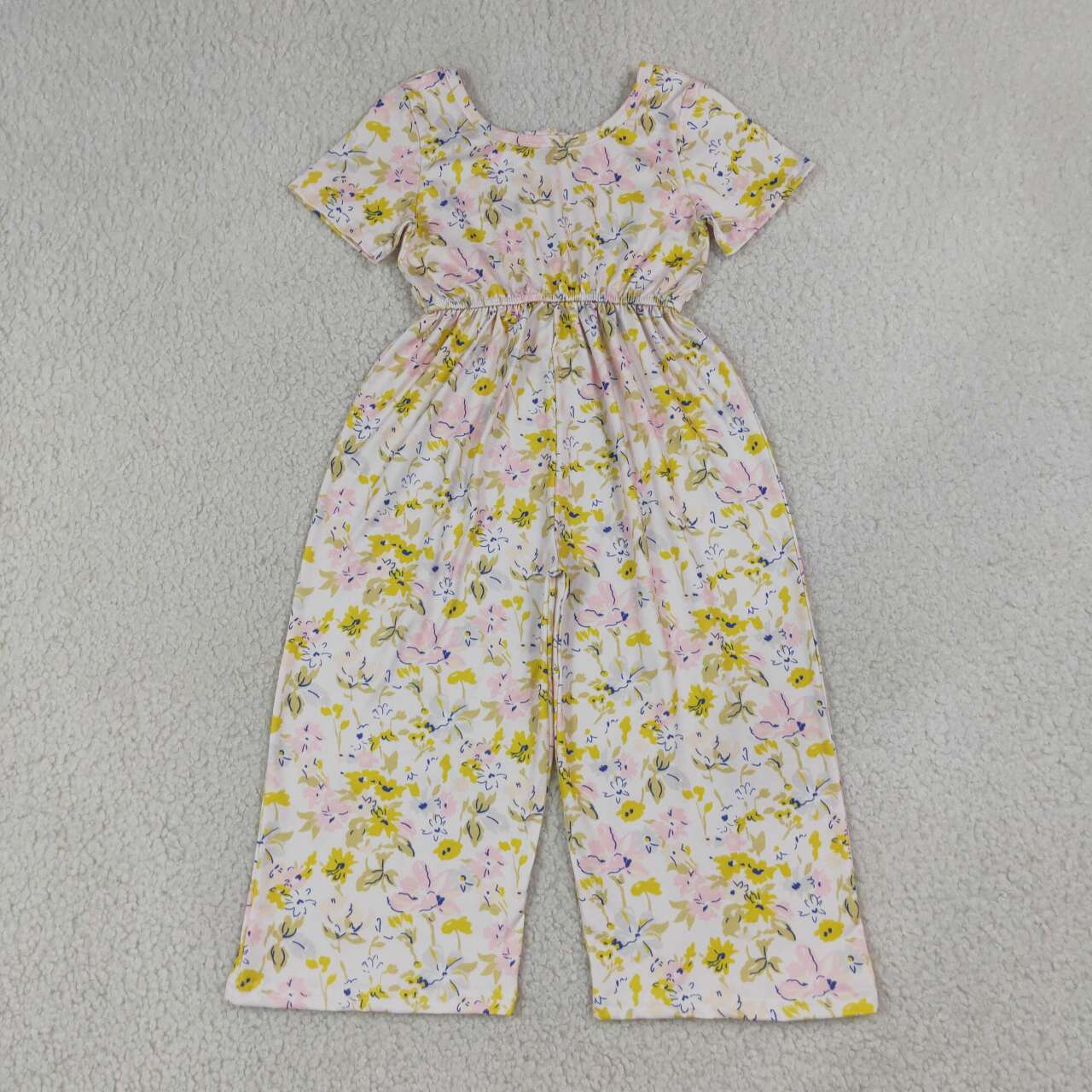 Yellow flowers design girls summer jumpsuit